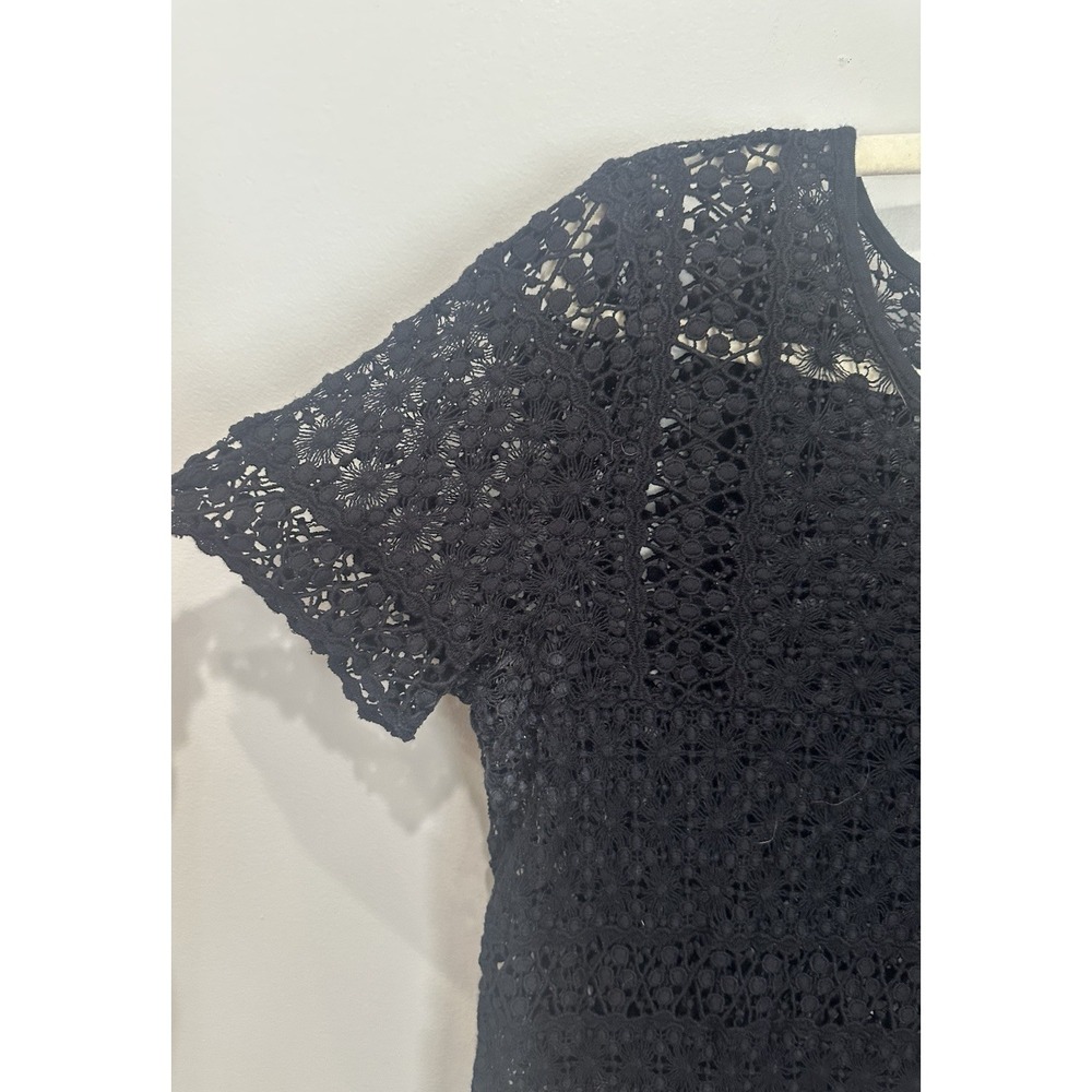 Madewell Open Knit Top Small Cotton Short Sleeve Crochet Black Boho Cottagecore